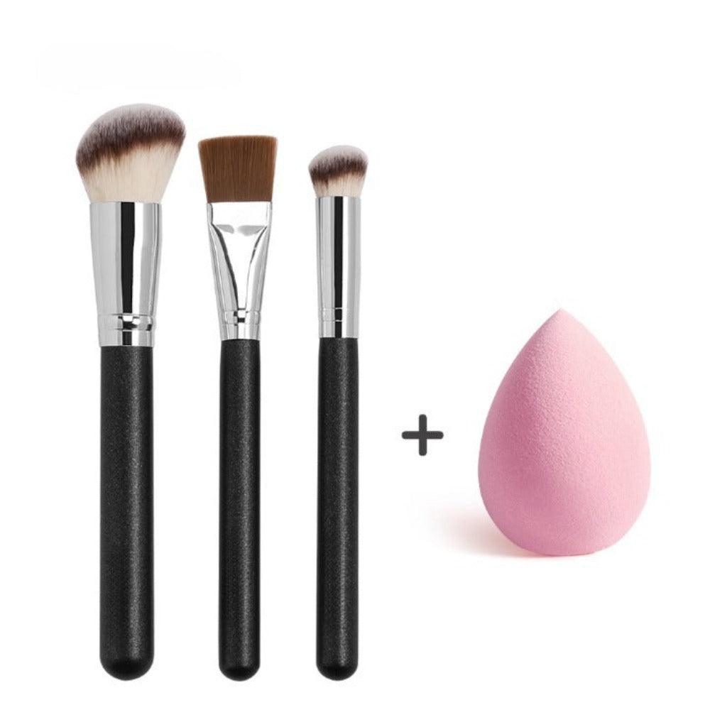 3 Pcs Black Makeup Brush Set with Sponge – Smooth Blending-My Makeup Brushset