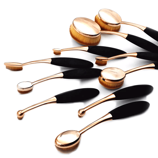 10 Pair Oval Brush Set – Flawless Black Gold Makeup Application-My Makeup Brushset