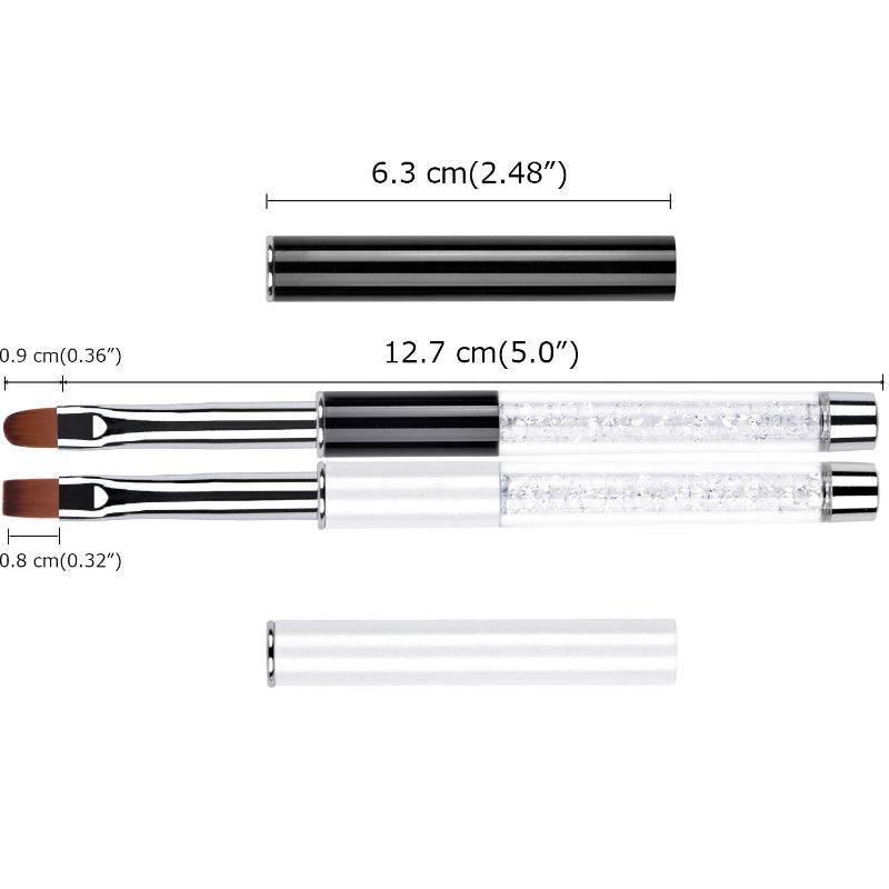 2 Piece UV Gel Nail Brush Set Oval and Flat with Rhinestone Handle-My Makeup Brushset
