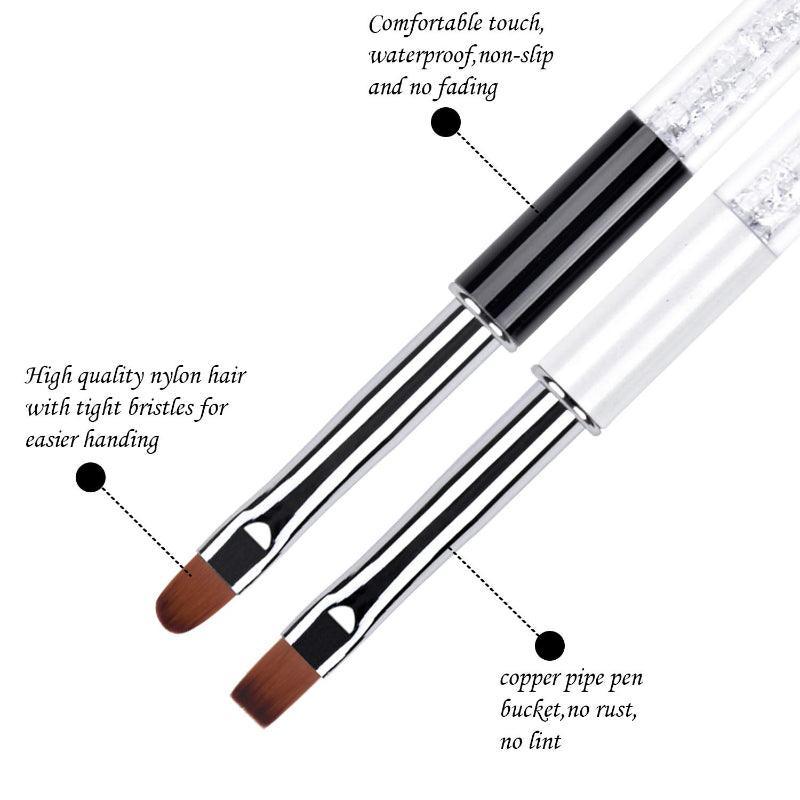 2 Piece UV Gel Nail Brush Set Oval and Flat with Rhinestone Handle-My Makeup Brushset