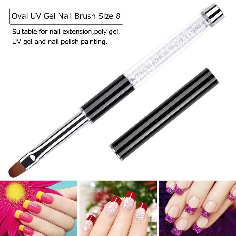 2 Piece UV Gel Nail Brush Set Oval and Flat with Rhinestone Handle-My Makeup Brushset