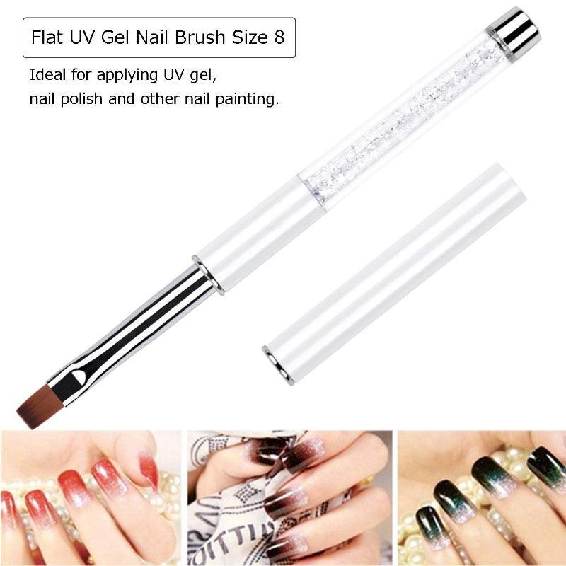 2 Piece UV Gel Nail Brush Set Oval and Flat with Rhinestone Handle-My Makeup Brushset