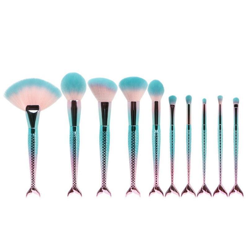 10 Piece Aqua Mermaid Brush Set – Soft And Stylish Makeup Tools-My Makeup Brushset