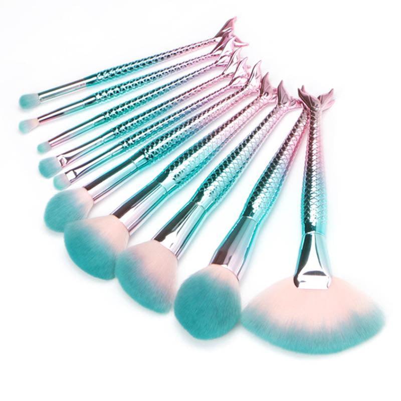 10 Piece Aqua Mermaid Brush Set – Soft And Stylish Makeup Tools-My Makeup Brushset