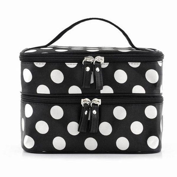 Polka Dot Makeup Bag – Dual Compartment Storage for Beauty Essentials-My Makeup Brushset