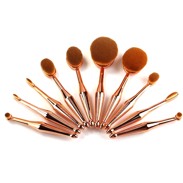 10 Piece Metallic Oval Brush – Flawless Gold Makeup Application-My Makeup Brushset