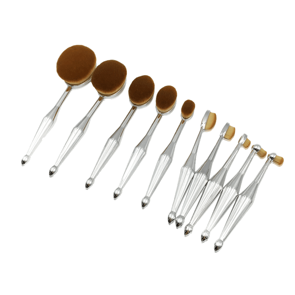 10 Piece Silver Oval Brush Set – Metallic Precision Blending-My Makeup Brushset