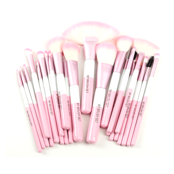 24 Piece Pink White Brush Set – Soft Bristles for Flawless Makeup-My Makeup Brushset