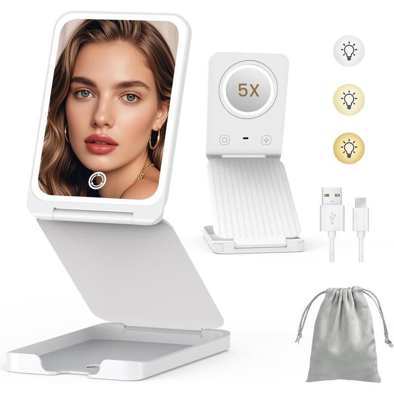 Travel Makeup Mirror with Adjustable LED Lights And Touch Control-My Makeup Brushset