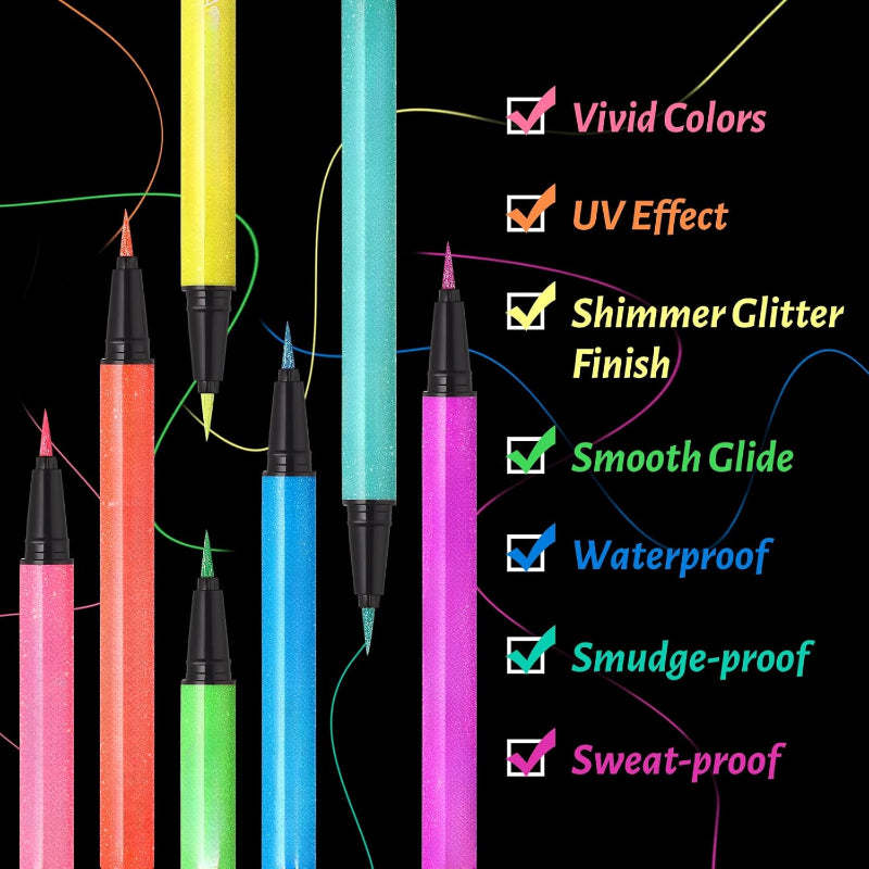 UV Neon Eyeliner Set Sparkling Liquid For Bold Eye Makeup-My Makeup Brushset
