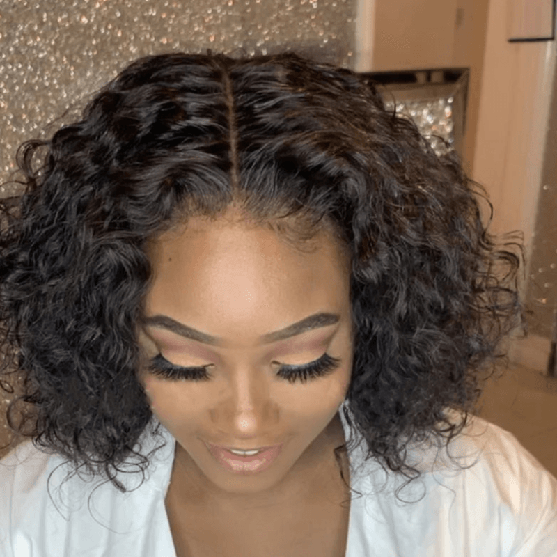 Human Hair Curly Wig - Water Wave Brazilian Bob Frontal-My Makeup Brushset