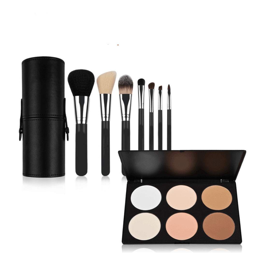7 Piece Brush Set + Blush Bronzer Palette - Makeup Tools-My Makeup Brushset