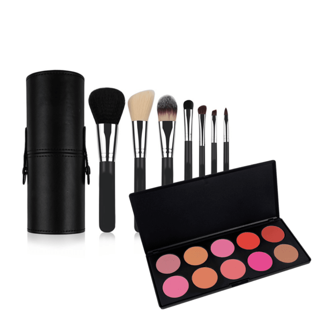 7 Piece Makeup Brush Set - 10 Color Blush Palette Bundle-My Makeup Brushset
