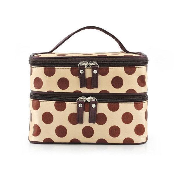 Polka Dot Makeup Bag – Dual Compartment Storage for Beauty Essentials-My Makeup Brushset