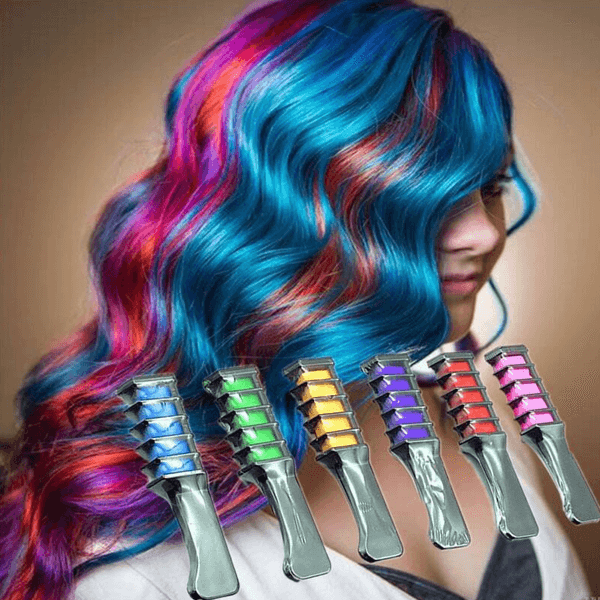 6pc Shimmer Hair Chalk Comb – Temporary and Washable Hair Color-My Makeup Brushset