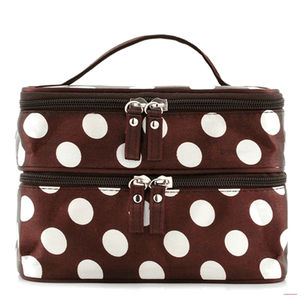 Polka Dot Makeup Bag – Dual Compartment Storage for Beauty Essentials-My Makeup Brushset