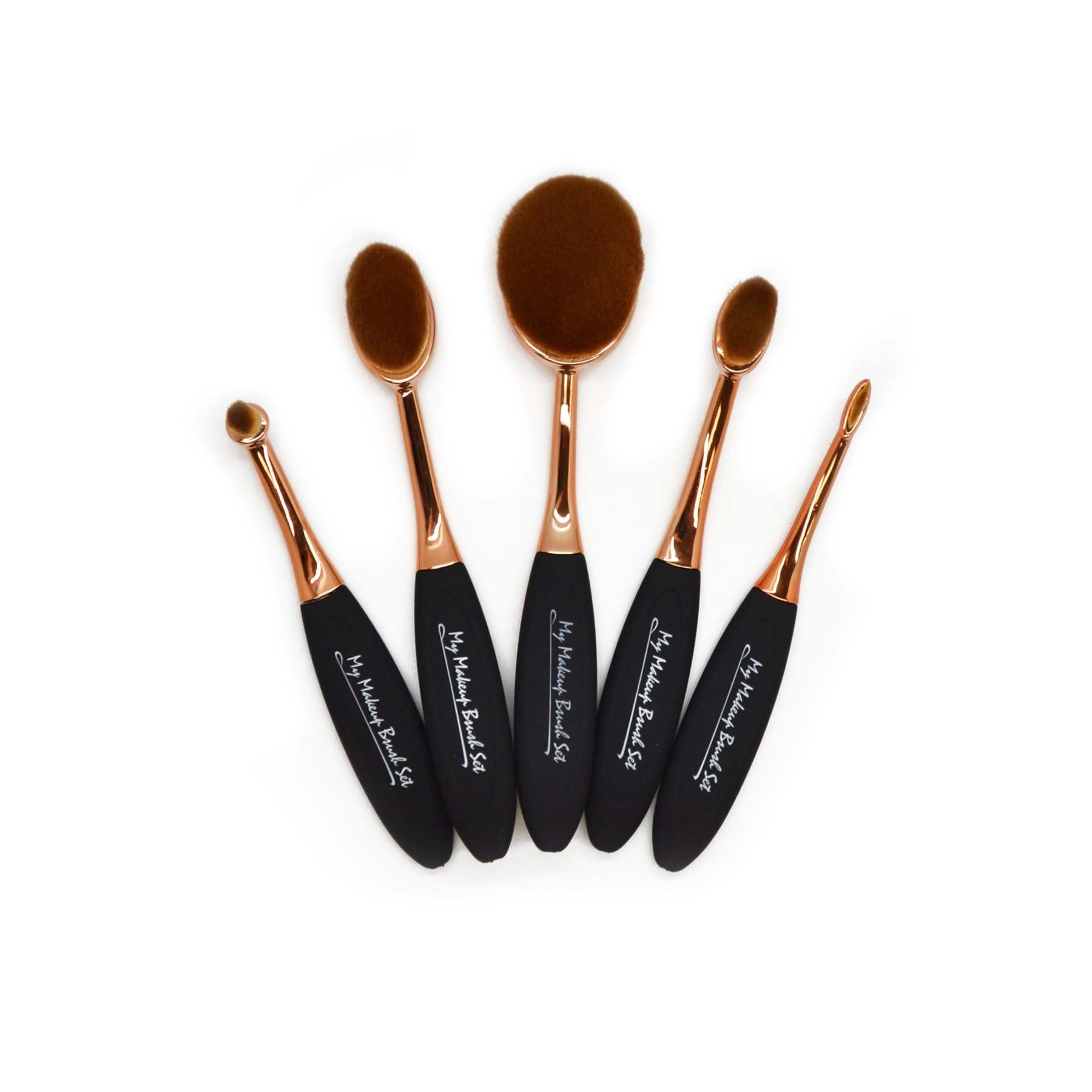 5 Piece Rose Gold Oval Brush Set – Flawless Face and Eye Makeup kit-My Makeup Brushset