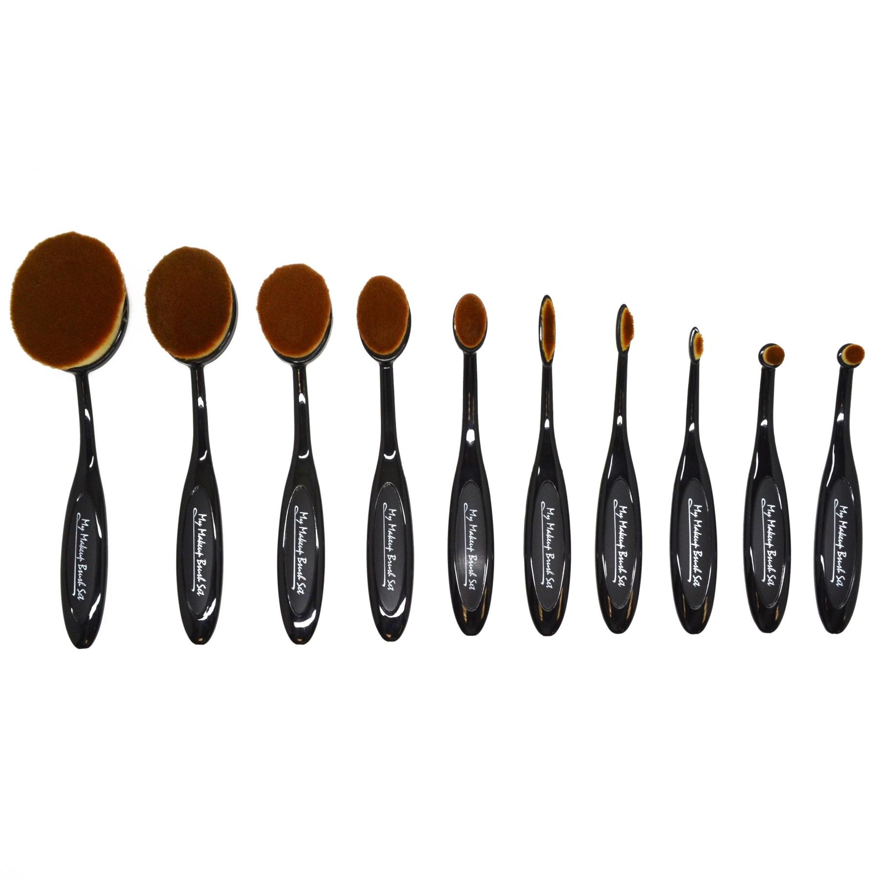 10 Piece Black Oval Brush Set – Professional Makeup Application Tools-My Makeup Brushset