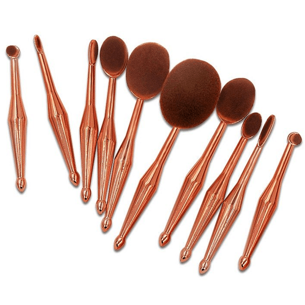 10 Piece Metallic Oval Brush – Flawless Gold Makeup Application-My Makeup Brushset