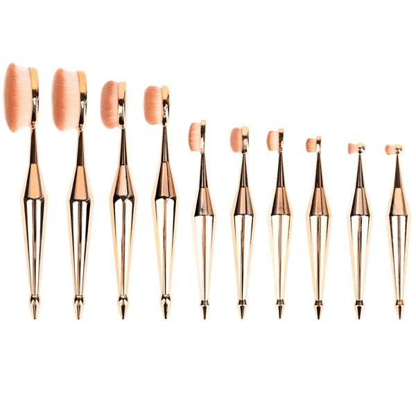 10 Piece Metallic Oval Brush – Flawless Gold Makeup Application-My Makeup Brushset