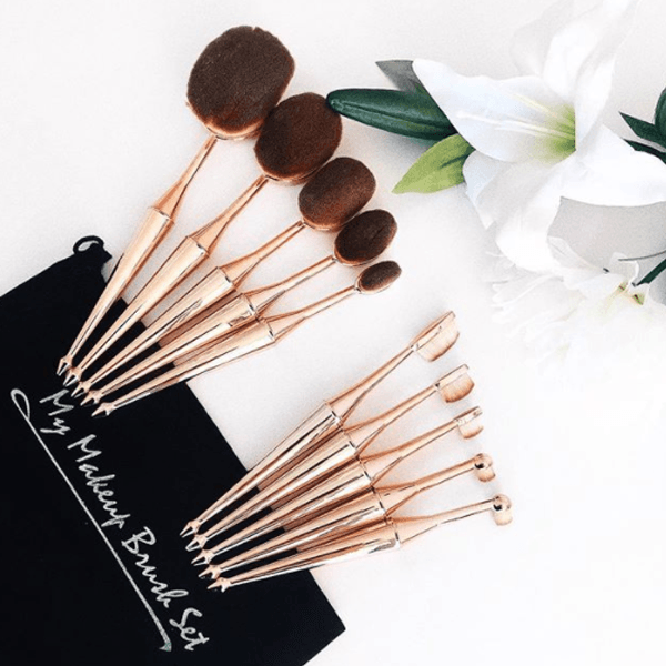 10 Piece Metallic Oval Brush – Flawless Gold Makeup Application-My Makeup Brushset