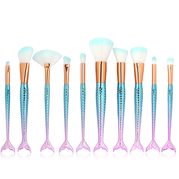 10 Piece Mermaid Tail Brush Set – Soft Synthetic Bristles-My Makeup Brushset