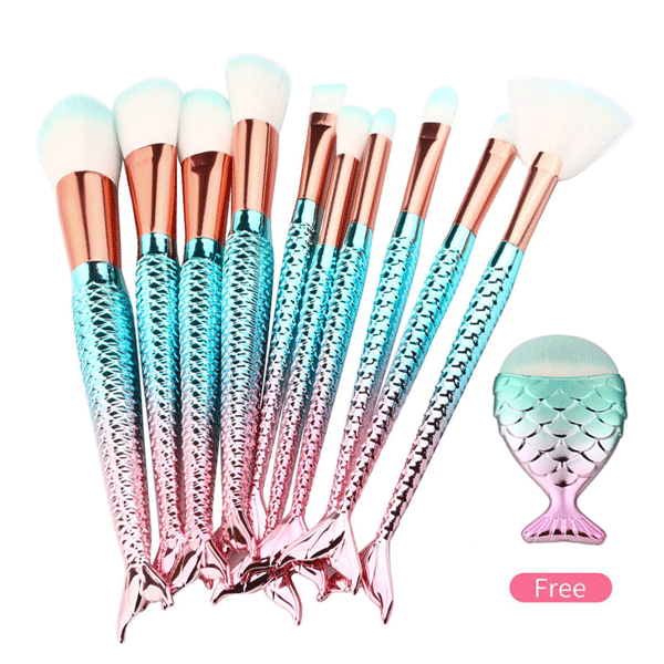 10 Piece Mermaid Tail Brush Set – Soft Synthetic Bristles-My Makeup Brushset