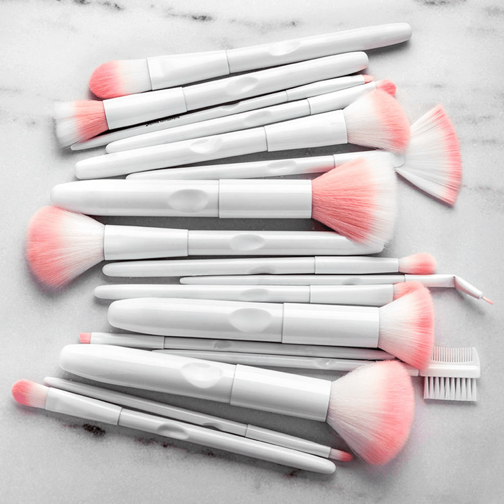 17 Piece Matte White And Pink Brush Set – Makeup Tools-My Makeup Brushset