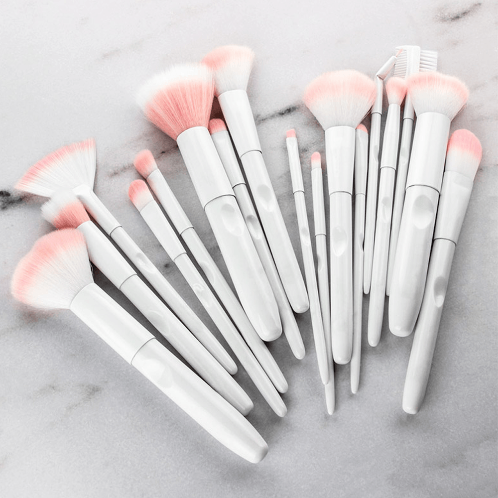 17 Piece Matte White And Pink Brush Set – Makeup Tools-My Makeup Brushset