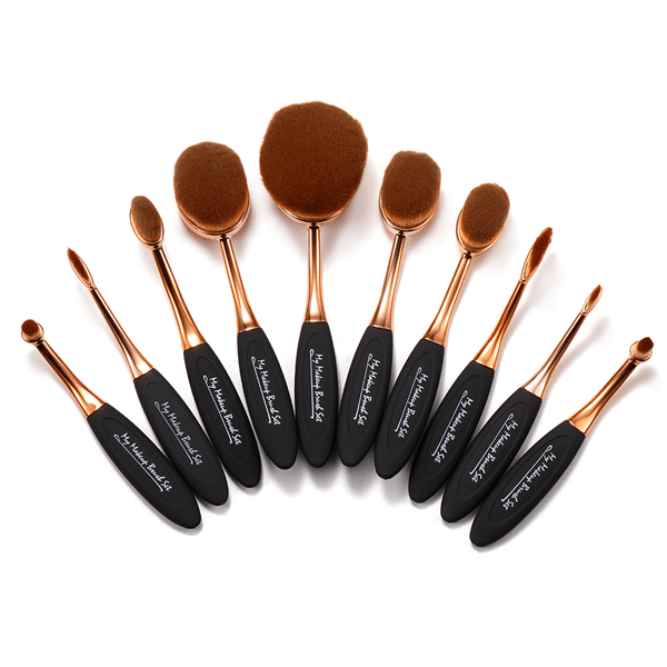 10 Pair Oval Brush Set – Flawless Black Gold Makeup Application-My Makeup Brushset