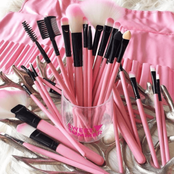 24 Piece Pink Makeup Brush Set – Perfect for Face and Eye Application-My Makeup Brushset