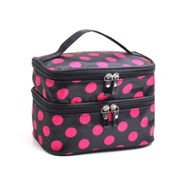 Polka Dot Makeup Bag – Dual Compartment Storage for Beauty Essentials-My Makeup Brushset