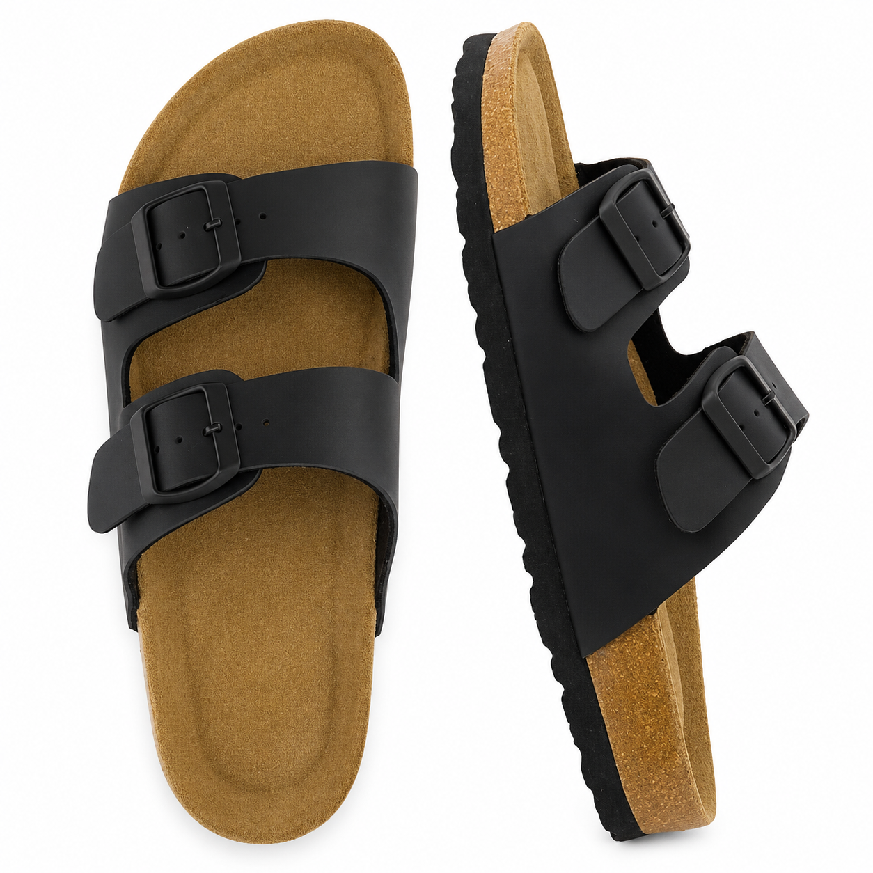 Double Buckle Cork Footbed Sandals With Arch Support For Women