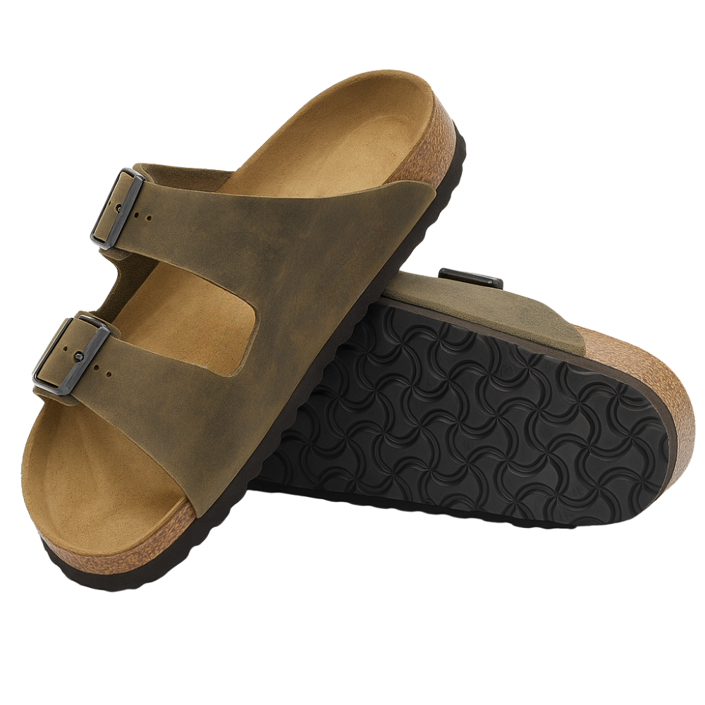 Adjustable Mixed Leather Cork Sandals For Everyday Comfort-My Soft Slipper