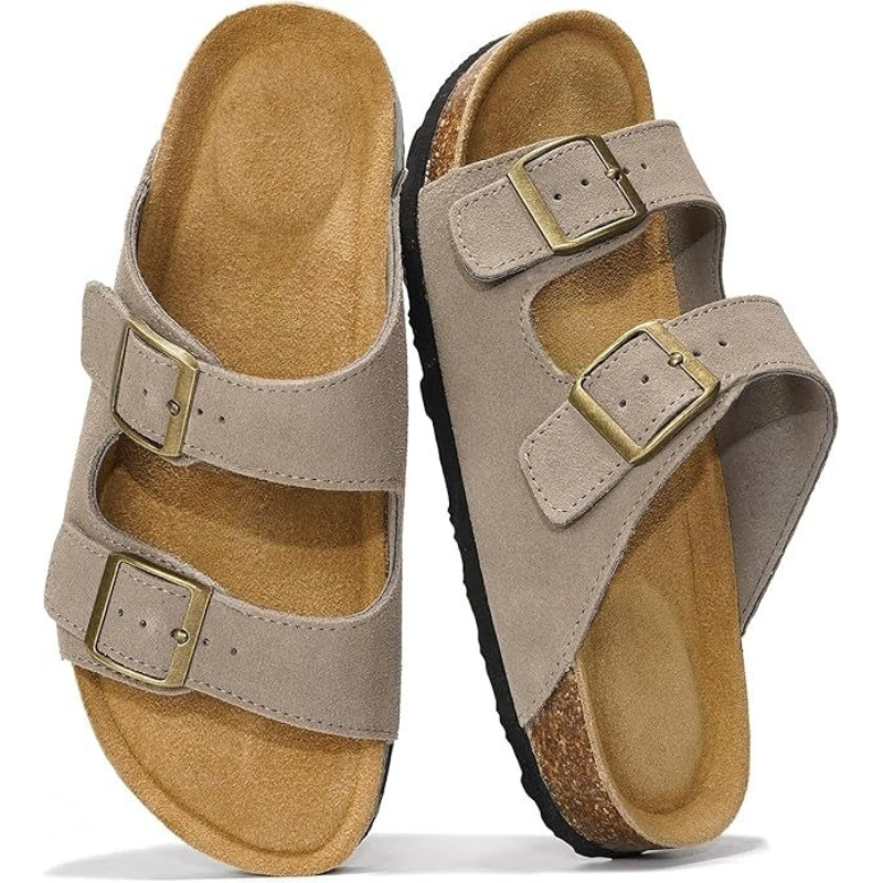 Adjustable Buckle And Cushioned Sole Leather Flat Sandals-My Soft Slipper