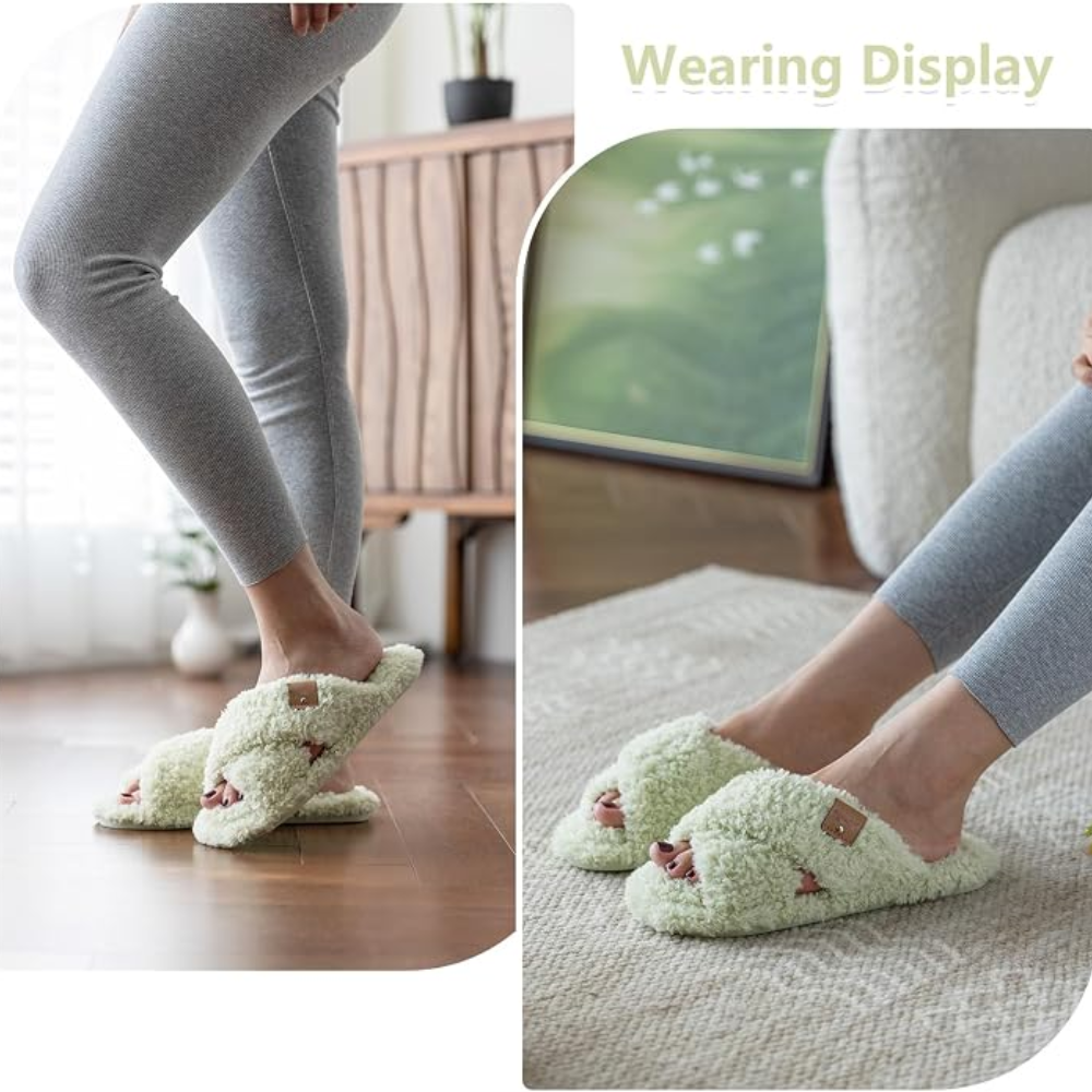 Fuzzy Faux Fur Slip Slippers For Women