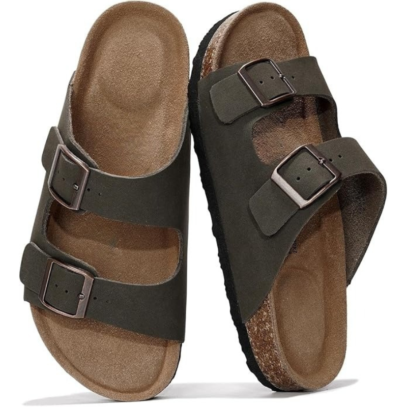 Adjustable Buckle And Cushioned Sole Leather Flat Sandals-My Soft Slipper