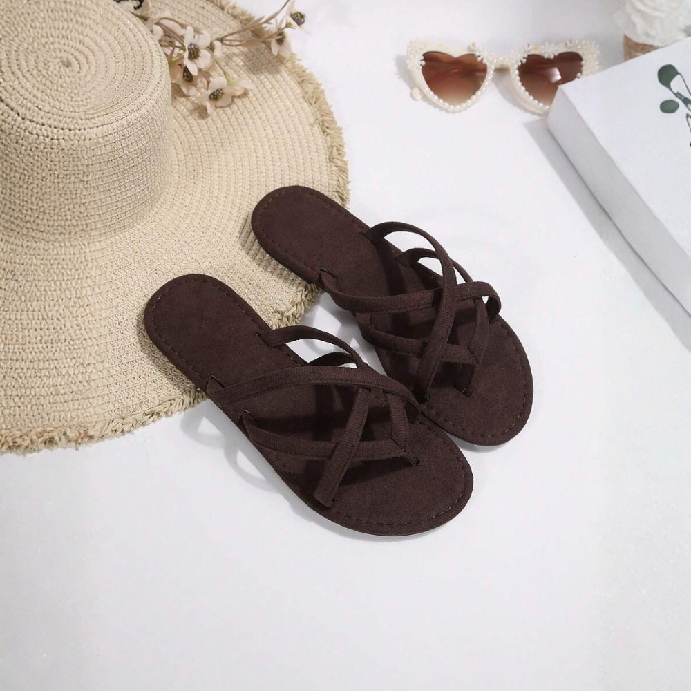 Solid Colored Casual Flat Flip Flop Sandals For Women