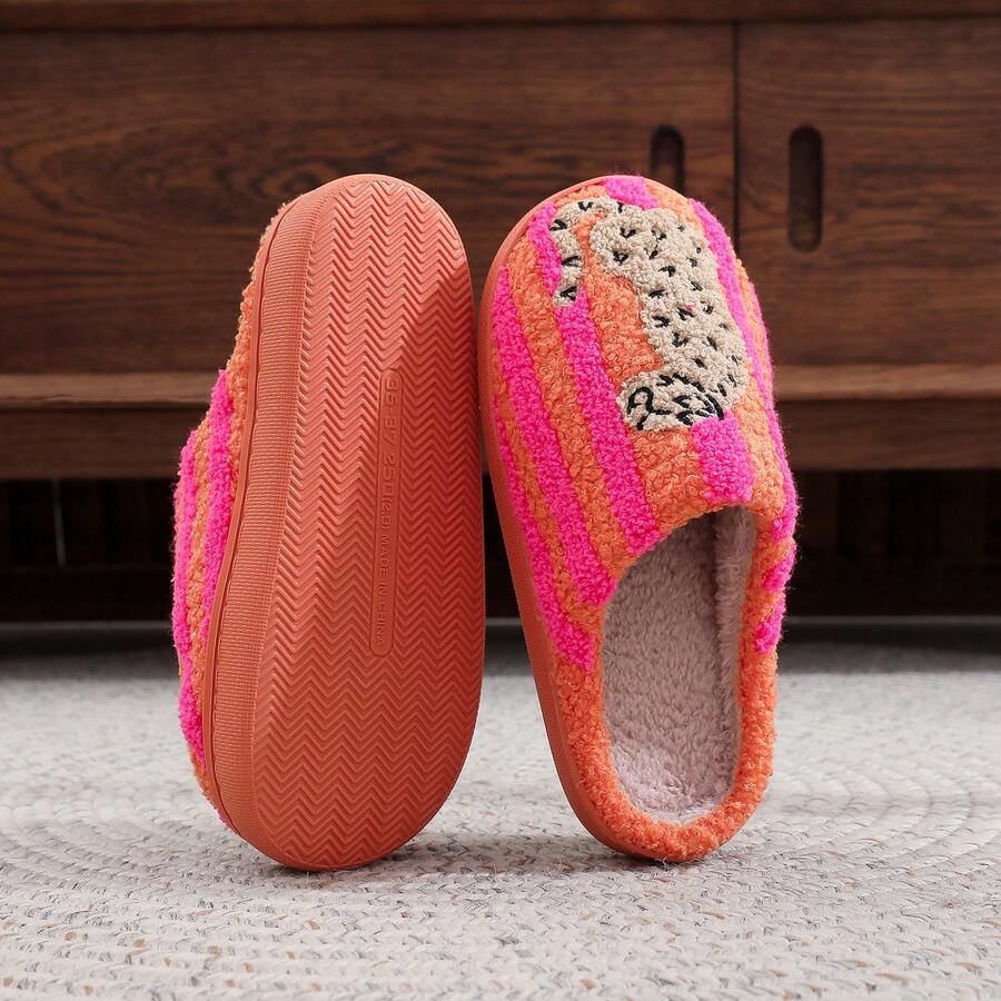 Retro Striped Embroidered Contrast Lined Indoor Slippers