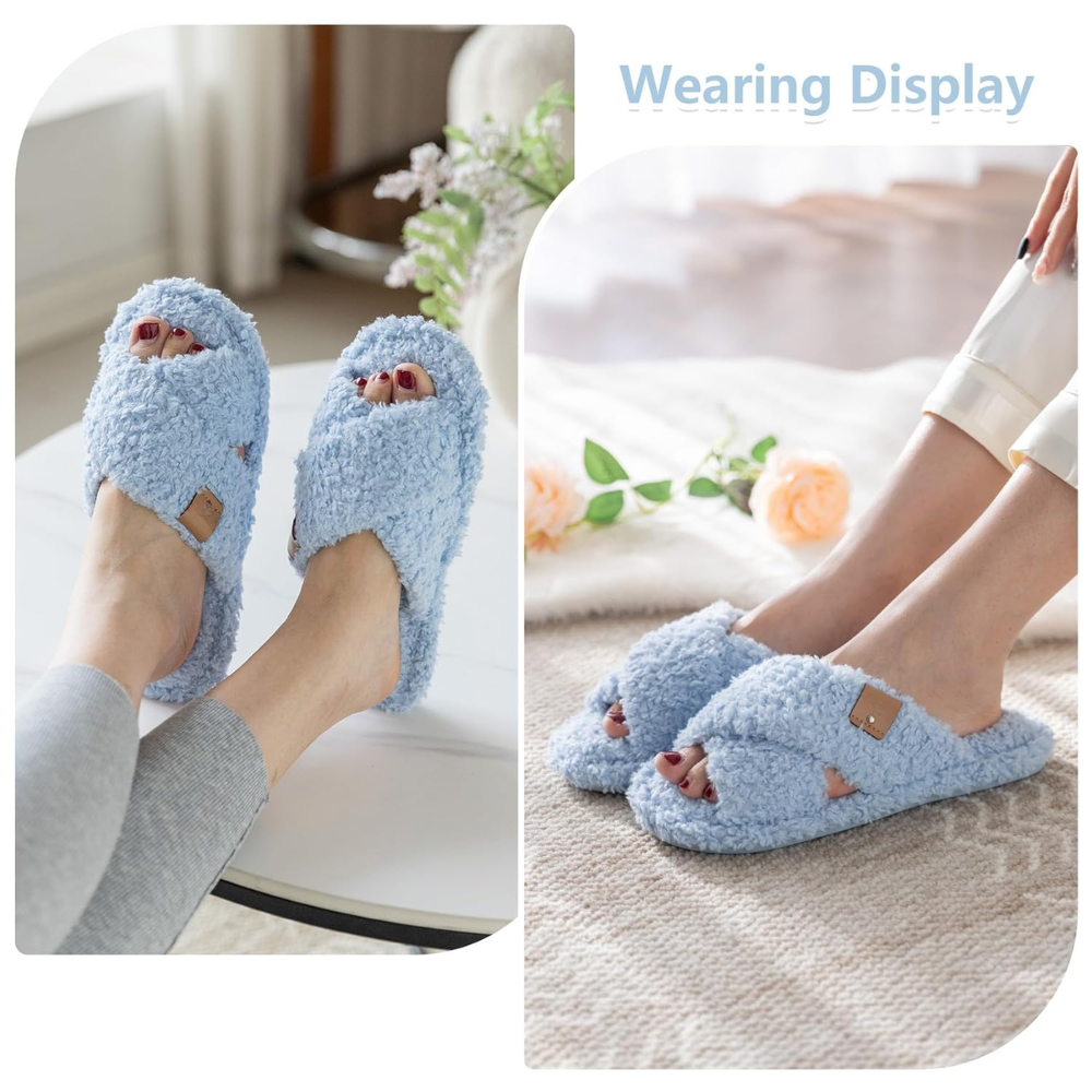 Fuzzy Faux Fur Slip Slippers For Women