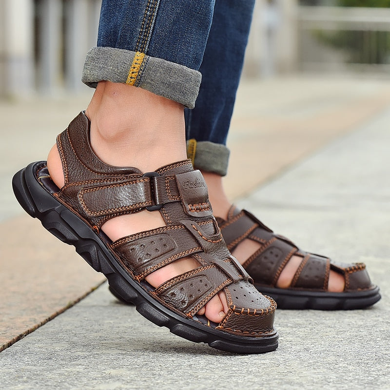 Genuine Leather High Quality Classic Men Sandals-My Soft Slipper