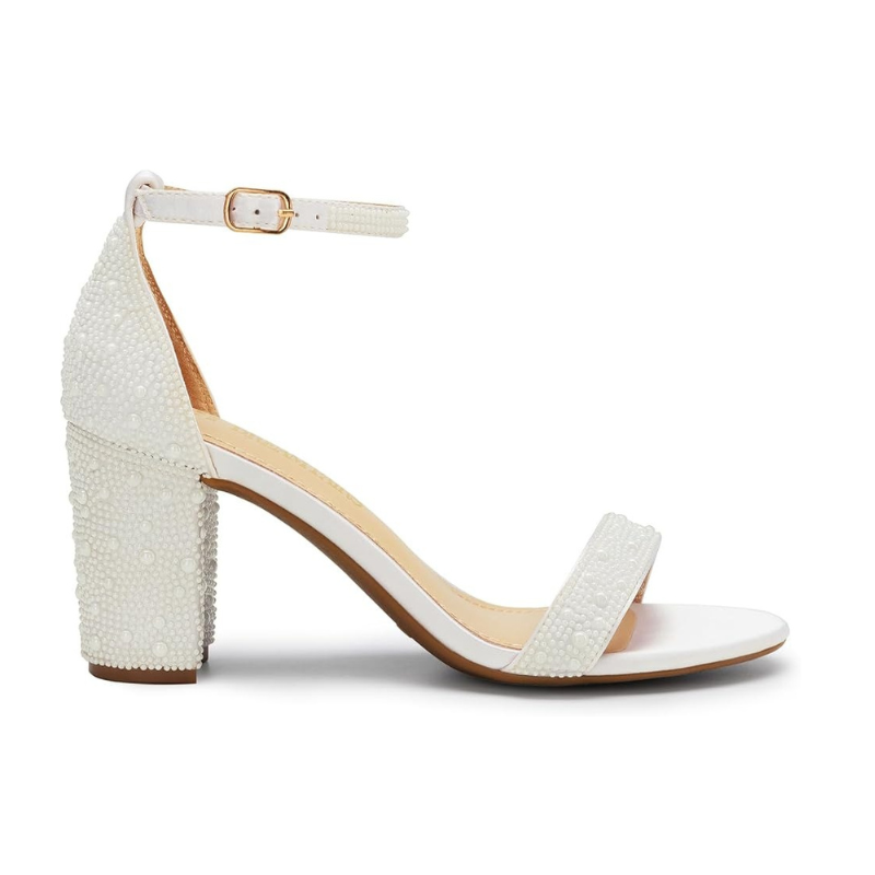 Rhinestone Chunky Adjustable Buckle Low Pump Sandals-My Soft Slipper