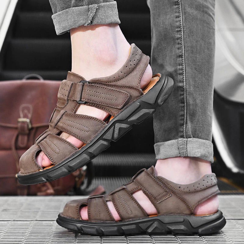 Genuine Lightweight Leather Men's Sandals-My Soft Slipper