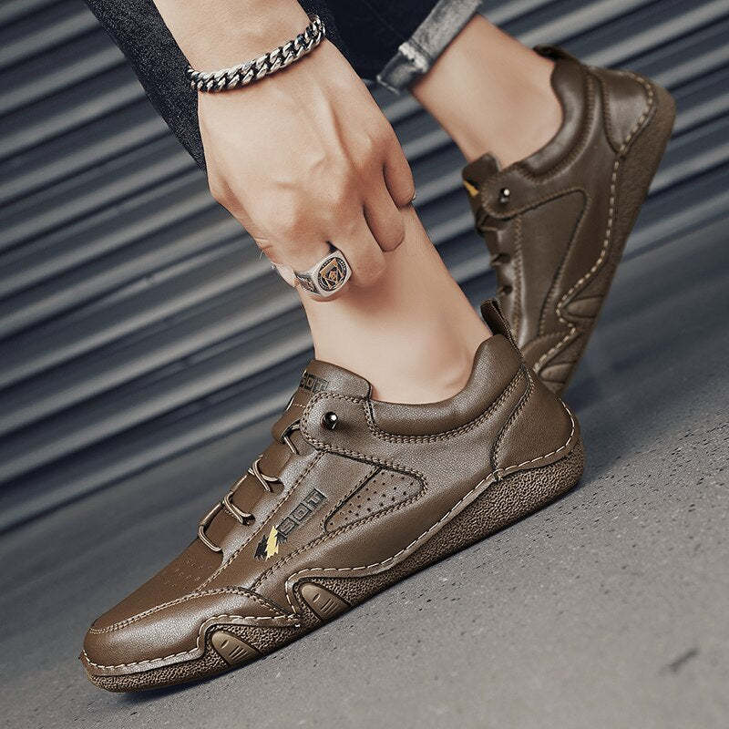 Men's Casual Lace-Up Leather Sneakers-My Soft Slipper