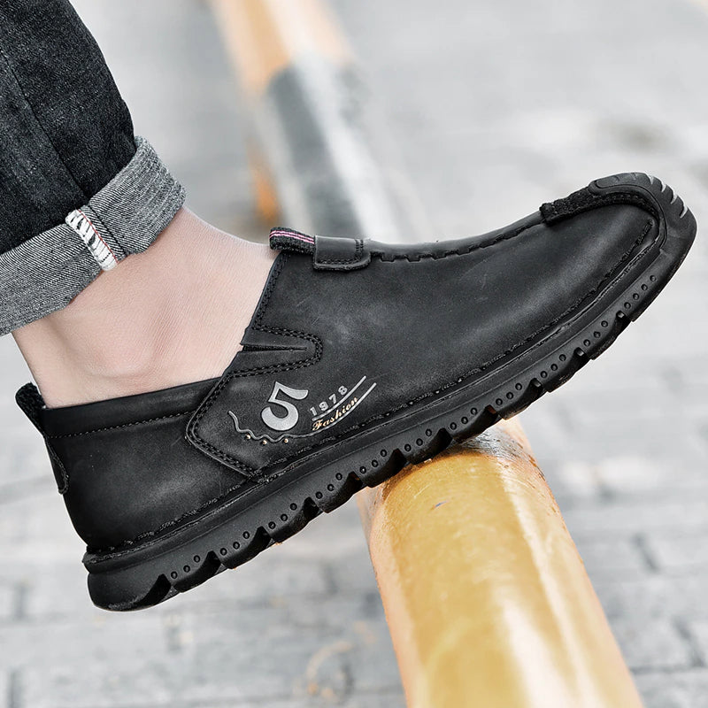 Men's Split Leather Slip On Loafers-My Soft Slipper