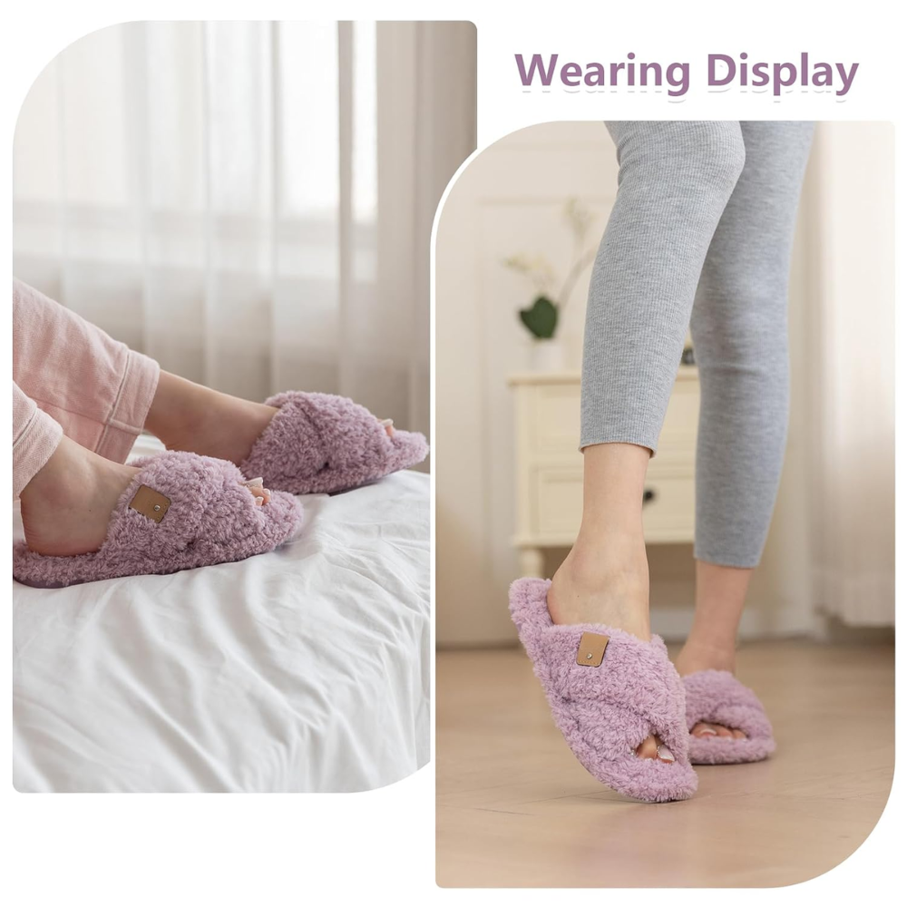 Fuzzy Faux Fur Slip Slippers For Women