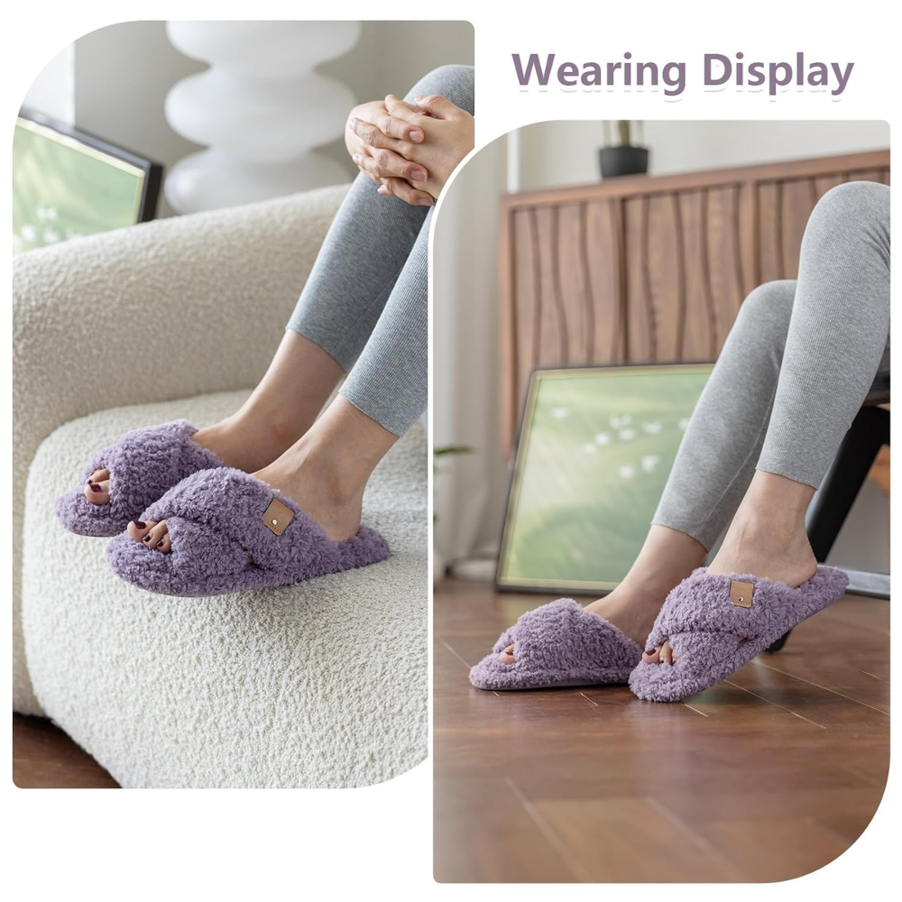 Fuzzy Faux Fur Slip Slippers For Women
