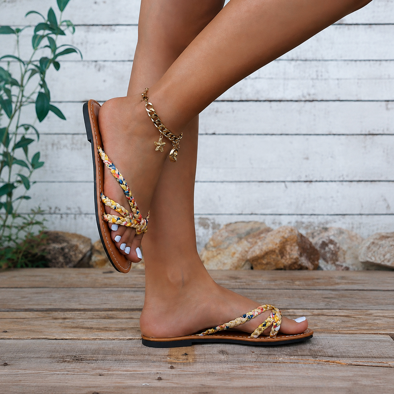 Bohemian Woven Beach Flip Flop Sandals For Women