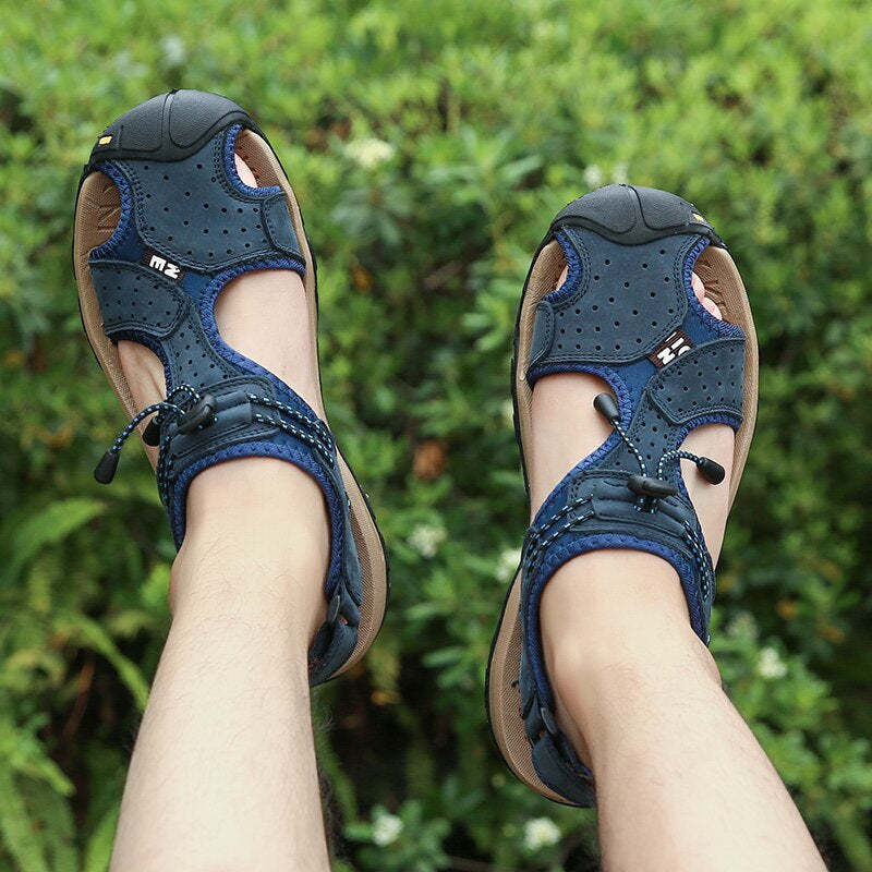 Genuine Leather Outdoor Men Beach Sandals-My Soft Slipper