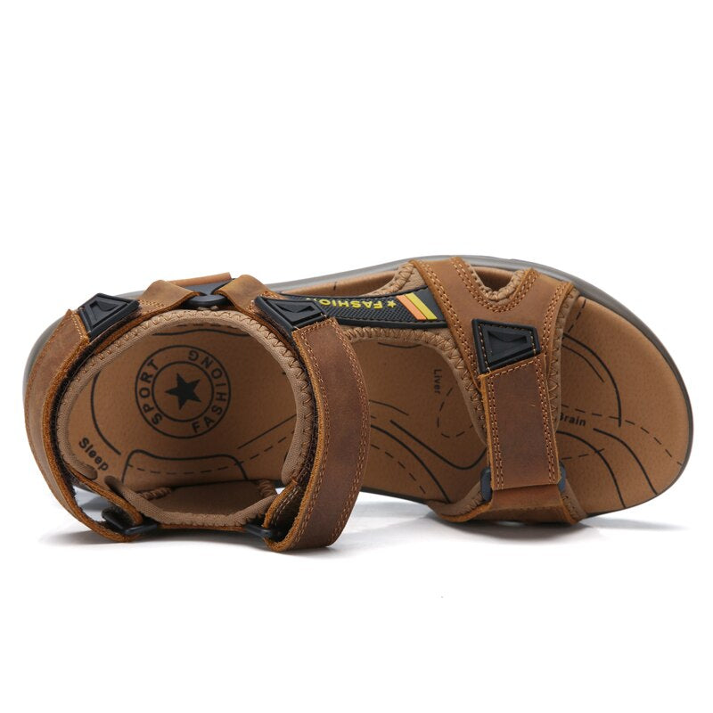Genuine Leather Outdoor Men Roman Sandals-My Soft Slipper